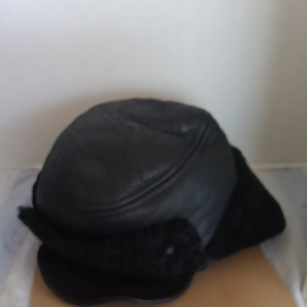 Black Leather Aviator Hat